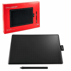 One by Wacom Stifttablett mit drucksensitivem Stift, geeignet für Windows, Mac & Chromebook, Small, schwarz / rot Small Stifttablett