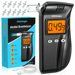 Millegu Alkoholtester Aufladbar, Alkoholtester Promillemessgerät mit Hochpräzisem Halbleitersensor mit Dreifarbigem LCD Bildschirm, Alkoholmessgerät für Privaten, Geschenk für Männer Papa Freunde Schwarz