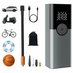 ZORUMAN 6000mAh Tragbare Elektronische Luftpumpe, 150PSI Fahrradpumpe Elektrisch, Akku Kompressor mit Digitalanzeige und Notbeleuchtung, Akku luftpumpe für Auto, Motorrad, Fahrrad, Bälle 3686-silber