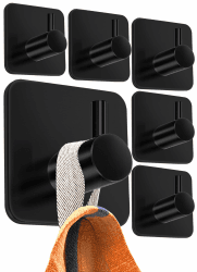 4smile Handtuchhalter ohne Bohren, 6er SET - Schwarze Handtuchhaken Bad als praktische Klebehaken - Hochwertige Haken selbstklebend, Wandhaken, klassisches Design