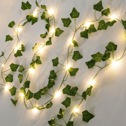 A.bigwhale Lichterkette mit Blättern, Efeu Künstlich mit Lichterkette, Efeugirlande Lichterkette Innen 2m, Grüne Blatt Efeuranke mit 20 LED Licht, Frühling Pflanzen Dekoration für Hochzeit Party Efeu Lichterkette