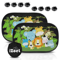 iZoeL Auto Sonnenschutz Baby mit UV Schutz, Sonnenschutz Auto Kinder, Auto Fenster Seitenscheibe Sonnenschutz Sonnenblende Saugnapf(Dschungel)