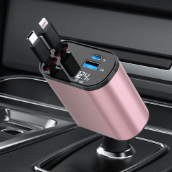 COCIVIVRE KFZ Schnell Ladegerät Auto Einziehbares Zigarettenanzünder 60w SteckerAdapter USB Retractable Car Charger MultiPort für iPhone 15/14/13/12/Pro max/Sumsang S23/ S22/S21/Pixel 7/6 (Rosa)