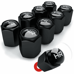 CAREApro ® Ventilkappen Auto mit Beschriftung (8er Set) im Bucket-Black-Look mit Dichtung - Intelligente Reifen Markierung - Rostfrei ABS-Kunststoff Schwarz bucket