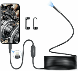 Endoskopkamera mit Licht Handy, DEPSTECH 7mm Endoskop 2MP HD nur für iPhone/iPad/iOS 12.0+, Rohrkamera Kanalkamera Inspektionskamera, Kein WLAN Erforderlich, IP67 wasserdicht 5M Kabel - Schwarz NTC53 Schwarz