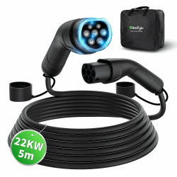 ElecFylo Typ 2 Ladekabel für Elektroauto & Hybrid,22KW 5Meter 32A 3 Phasig Ladekabel Elektroauto mit Tragetasche,Typ 2 auf Typ 2,Mennekes Mode 3 EV Ladekabel Kompatibel mit Model S/3/X/Y,IONIQ 5,ID3/4 22KW | 32A 5 Meter