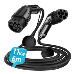 SHOCKFLO Typ 2 Ladekabel für EV, 11kW 16A 6m 3-Phasen Elektroauto-Ladekabel mit Tasche, Typ 2 zu Typ 2 PHEV Ladekabel Stecker, IP54 Wasserdicht 11kW | 16A 6M