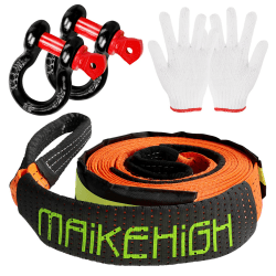 MAIKEHIGH Abschleppseil 5M x 5cm, 10 Tonnen (22,000 Lbs) Polyester Tow Rope Kit Für Off-Road Recovery Mit 2 Verstärkten Haken und 2 Handschuhen Orange