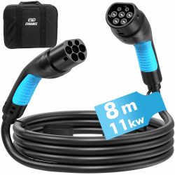 EVDANCE Typ 2 Ladekabel | 11kW | 16A | 8m | 3-Phasig | Typ 2 auf Typ 2 | mit Tasche für E Auto EV/PHEV, Kompatibel mit i3, ID.3, ID.4, E-Tron und Anderen PHEV/EV 16A,8M