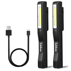Linkax LED Arbeitsleuchte Taschenlampe Werkstattlampe Inspektionsleuchten Superhelle COB LED Camping Lantern Handlampe Campinglampe mit Magnet Clip USB-Ladekabel Inklusive (Schwarz, 2 Stück) 2 Schwarz