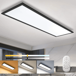 Dimmbar Deckenleuchte LED Panel 100x25 cm mit Fernbedienung, 28W Rechteckig Leuchten Deckenlampe mit Memory Funktion, 2700K-6500K Warm Natur Kalt Weiß Deckenpanel für Schlafzimmer Wohnzimmer Küche Schwarz 100x25cm