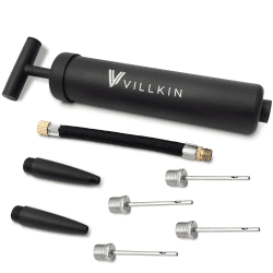 Villkin Ballpumpe mit Nadelfach – Inklusive 4X Metallnadeln, 2X Kunststoffnadeln, 1x Flexibler Schlauch – geeignet für schnelles aufpumpen von Fußball, Basketball, Handball, und co Schwarz