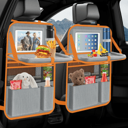 Oneyus Auto Organizer, 2 Stück Autositz Organizer Große Rückenlehnenschutz Auto Kinder Multifunktional Wasserdicht Rücksitz Organizer mit Klapptisch,Tablet Tasche und Viele Taschen-Grau Orange Grau Orange 2 Stück