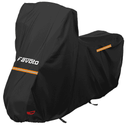 Favoto Motorradabdeckung Wasserdicht Motorrad Abdeckpane Outdoor 210D Oxford für Motorräder Elektroroller mit Windschutzscheibe Reflektionsstreifen Schloss-Loch 220cmx105cmx160cm Schwarz 220x105x160cm