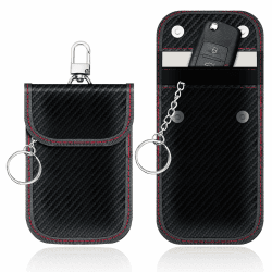 DHSWNNG Keyless Go Schutz Autoschlüssel, 2 Stück Schutz Autoschlüssel Hülle RFID Funkschlüssel Abschirmung Schlüsseltasche Faraday Taschen Kohlefaser Leder Schlüsseletui