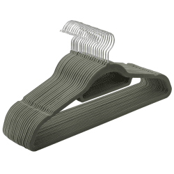 SONGMICS Kleiderbügel Samt, 20er Set, Bügel, rutschfest, kleine Stange für Krawatten, 360° drehbarer Haken, 0,6 cm dick, platzsparend, 43,5 cm lang, für Mäntel, Hosen, Silber-Grau CRF20V Silber + Grau 20 Stück