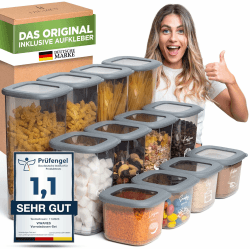 Viwares Vorratsdosen mit Deckel Luftdicht | 12er Vorratsbehälter Set | BPA-FREI | Vorratsdose zur Mehl Zucker & Müsli Aufbewahrung Küche | Praktische Aufbewahrungsbox Küche für alle Lebensmittel Anthrazit
