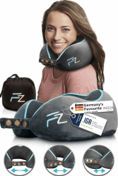 FLOWZOOM Comfy Nackenkissen Flugzeug - Nackenhörnchen Erwachsene - Nackenkissen Auto - Reisekissen Memory Foam - waschbar mit schmalem Rückenteil (samtweich & atmungsaktiv) - einstellbar, grau Comfy - Grau