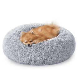 Feandrea Hundebett flauschig, Katzenbett, Donut Kissen, waschbar, Polsterung in der Mitte herausnehmbar, Langer Plüsch, 60 cm Durchmesser, Ombré-Grau PGW038G01 L 60 x B 60 x H 20 cm Ombré-Grau