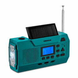 MEDION E66806 Kurbelradio (Solar, Dynamo Handkurbel, Baustellenradio, UKW Radio, Taschenlampe, SOS Notfall Funktion) Kurbelradio | Dynamo | Solar