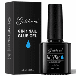 Gelike ec Nagelkleber Für Kunstnägel,6 in 1Clear Extra Stark Nail Glue Für Press On Nail Glue Gel For Nail Tips Nagelkleber Gel Für Fake Nails-Brauchen Ausharten Unter UV Nagellampe 8ML 1.Clear