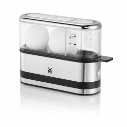 WMF Küchenminis 2-Eier-Kocher, Eierkocher 2 Eier, mit Eipick, BPA-freies Tritan, 250 W, cromargan matt Single