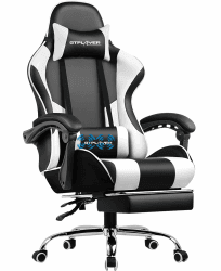 GTPLAYER Bürostuhl Gaming Stuhl Massage Gaming Sessel Ergonomischer Gamer Stuhl mit Fußstütze, Kopfstütze Massage-Lendenkissen, Gepolstert Gaming Chair, Drehsessel Weiß Weiß Kunstleder