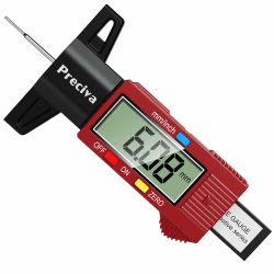 Preciva Reifen Profiltiefenmesser Reifenprofilmesser Auto Tiefenmesser Motorrad Profilmesser Messchieber LCD Display mit Ersatzbatterie, 0-25 mm (rot)