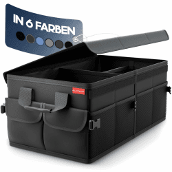 HELDENWERK Premium Kofferraum-Organizer mit Deckel stabil & rutschfest - Faltbare Auto Kofferraumtasche groß mit doppelten Böden - Kofferraumbox, Kofferraumorganizer Box Schwarz mit Schwarzem Saum