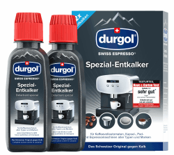 durgol swiss espresso Spezial-Entkalker – Kalkentferner für Kaffeemaschinen aller Typen und Arten – Einfache Reinigung ohne Einwirkzeit & Rückstände – Deutsche Version – 2x125ml Spezial-Entkalker 250 ml (1er Pack)