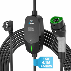 Ladekabel Typ 2 schuko 3.68KW [6.1m|6-16A] Tragbares Ladekabel EU Standard Schuko 2-Pin Ladegerät mit OLED Bildschirm für i3, e-Up, ID.3, ID.4, Zoe, fortwo, Kona - EVDANCE 16A-6.1M Schwarz