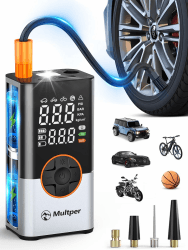 Multper 8000mAh Elektrische Luftpumpe Fahrrad Luftpumpe Elektrisch 150 PSI mit 5 Modi Akku Kompressor Luftkompressor Tragbare Fahrradpumpe mit LED-Digitalanzeige, LED-Licht für Auto Moto Fahrrad Bälle