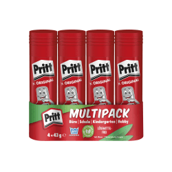 Pritt Klebestift, sicherer und kinderfreundlicher Kleber für Kunst und Bastelarbeiten, starker Klebstoff für Schule & Bürobedarf, 4x43g Pritt Stift Single 4 x 43g