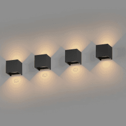 K-Bright 4 Pack 12W LED Wandleuchte Innen/Außen Wandlampe Auf und ab Einstellbarer Lichtstrahl Warmweiß 3000K LED Außenwandleuchte IP65 Wasserdichte Wandleuchte Schwarz
