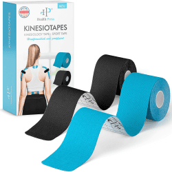 Health Press® Kinesiotapes - 2 Kinesiologie Tape Rollen Blau + Schwarz (5cm x 5m) Kinesiotape - Profi Physio Tape und Sporttape - Hautfreundliche Tapes DERMATEST: SEHR GUT 500 x 5 cm (2 Stück) Blau + Schwarz