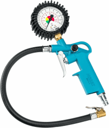 HAZET Reifenfüller-Messgerät 9041-1 | Manometer-Messbereich: 0-12 bar, Schlauchlänge: 400 mm, Manometer-Durchmesser: 63 mm | Reifendruck-Prüfer für Auto, Motorrad, Lkw uvm. Analog