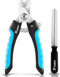 Candure Profi Krallenschere für Hunde und Katzen mit Nagelfeile Edelstahl Krallenzange Hohe Qualität Krallenpflege Schneider für Haustiere Nagelknipser groß Mit Sicherheitsschutz 6" Zoll 6" Groß (L) Blau