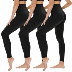 TNNZEET 3er Pack Leggings Damen High Waist Schwarz Leggins Blickdicht für Sport Gym Keine Taschen L-XL A-schwarz/Schwarz/Schwarz