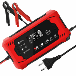 10A Autobatterie Ladegerät 12V KFZ Batterieladegerät, Intelligentes Ladegerät Winter für Auto LKW Motorrad Rasenmäher Boot Marine Batterien mit LCD-Touchscreen,Automatik-Ladeschutz, Rot