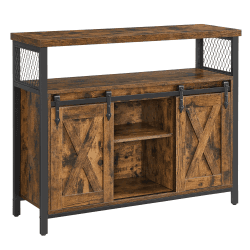 VASAGLE Sideboard, Küchenschrank, Aufbewahrungsschrank, mit 2 Schiebetüren, 33 x 100 x 80 cm, verstellbare Ablagen, Landhausstil, für Wohnzimmer, vintagebraun-schwarz LSC092B01 Vintagebraun + Schwarz