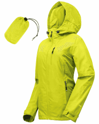 33,000ft Regenjacke Damen Wasserdicht Outdoorjacke Atmungsaktiv Herbst Übergangsjacke Leichte Jacke mit Kapuze Windbreaker zum Wandern Reisen Treking Fahrrad 42 Zitronengrün