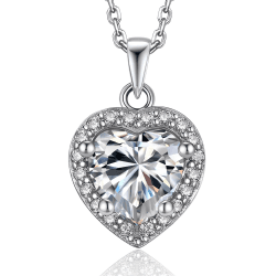 MomentWish Halskette Damen Silber 925 Herz, 1 Karat Moissanite Silberkette Damen 925 mit Anhänger Muttertagsgeschenk Mama Kette Schmuck Damen mit Geschenkbox Gra Zertifikat für Frauen Freundin Herzförmig-Halo