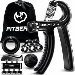 FitBeast Handtrainer Fingertrainer, Griffkraft Trainer Trainingsset - 5er-Pack, Verstellbarer Grip Trainer, Finger Trainingsgerät, Handgelenk Trainer, Trainingsring & Stressabbau-Griffkugel Schwarz