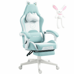 Dowinx Gaming Stuhl - Süße Katze Edition - Ergonomischer Computerstuhl mit Hoher Rückenlehne und Lendenwirbelstütze, PU-Leder, Fußstütze, Blau Blau Kaninchen