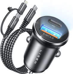 LISEN Zigarettenanzünder USB C Auto Ladegerät 54W PD&QC3.0 KFZ Ladegerät USB zigarettenanzünder Adapter 12v USB Adapter Auto Ladegerät mit USB C auf C/Lightning für Samsung S24 Android iPad iPhone 15