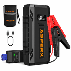 ASPERX Starthilfe Powerbank 1500A 12V (Bis Zu 7,0L Benzin Oder 5,5L Diesel) Auto Starthilfe mit LED Taschenlampe Auto Batterie Booster Starter Powerbank für 12V-Fahrzeuge SUV Motorrad ATV Rasenmäher 1500A Schwarz