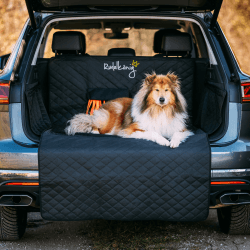 Rudelkönig Kofferraumschutz mit Ladekantenschutz - Wasserabweisend & Pflegeleicht - Gesteppte Hundedecke mit Aufbewahrungstasche - Universale Auto Schutzmatte für Hunde Universal Schwarz Gesteppt