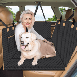 Lekespring Hundedecke Auto Rückbank, Vielseitiger Auto Hundedecke Rücksitz mit Stabiler Hartholzbrett und Sicherheitsgurte, Sturzprävention Wasserdicht Hundematte Auto für Alle PKWs Auto SUV Schwarz XXL