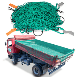 CargoVA® Intelligentes Anhängernetz 3x5M - Hängernetz mit Gummiseil, Tasche & Eckenmarkierung - zur perfekten Ladungssicherung Grün 3x5M [Beutel, verstärkt]