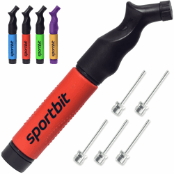 SPORTBIT Ballpumpe mit 5 Nadeln Set - Handpumpensystem zum Aufpumpen - Passt für jeden Sportball Volleyball Basketball Fußball Gymnastik Soccer Ball, Aufblasgerät Luftpump Rot